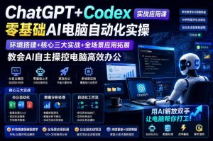 ChatGPT+Codex实战应用课｜零基础AI电脑自动化实操，环境搭建+核心三大实战+全场景应用拓展，教会AI自主操控电脑高效办公-优品网赚资源库