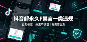 抖音解永久F禁言一类违规（自助恢复），不保证百分百，有需要自测-优品网赚资源库