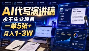 AI代写演讲稿,永不失业项目,一单5张+,月入1-3W【揭秘】-优品网赚资源库