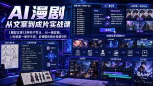 AI漫剧从文案到成片实战课|爆款文案13种钩子写法、AI一键改稿、人物场景一致性生成、多模型出图出视频技巧-优品网赚资源库