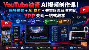 YouTube油管AI视频创作课|账号搭建+AI成片+去重限流解决方案,YPP变现一站式教学-优品网赚资源库
